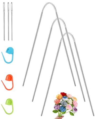 CPSYTE 3PCS Edelstahl Rundstricknadeln,Metall Rundstricknadeln 23 cm mit 3 Nähen Stricken Locking Stitch und 3 Handnähnadel,Rundstricknadel für Socken,Ärmel und Handschuhe-3.5cm