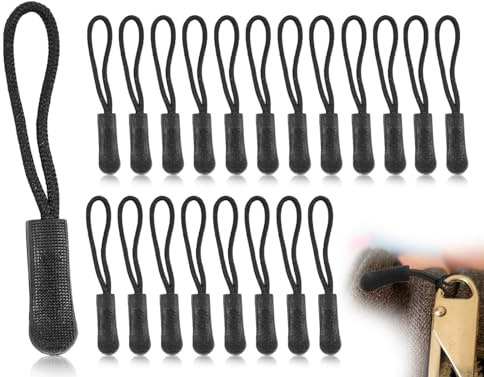 Lhbwhiz Confezione da 20 pendenti con cerniera, estensione di ricambio, pendenti con cerniera in nylon antiscivolo, per zaino, abbigliamento sportivo, ganci con cerniera (nero)