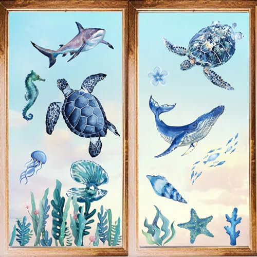 craspire 8 Stile Ozean-Wandaufkleber, Schildkrötenhai-Aufkleber, Fensteraufkleber, Abziehbilder, PVC, Wasserfest, Selbstklebend, Zum Abziehen Und Aufkleben, Für Heimdekoration, Schlafzimmer