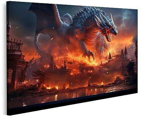 islandburner Prime Bild auf Leinwand Großer Drache Mitte Feuer Gefüllt Stadt Großer Drache Mitte Feuer Gefü Bilder Wandbilder Poster