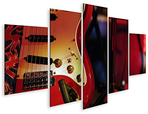 islandburner Prime Bild auf Leinwand Klassische Rote E Gitarre Im Lichtschacht Der Weißen Bühnenbeleuchtung Bilder Wandbilder Poster