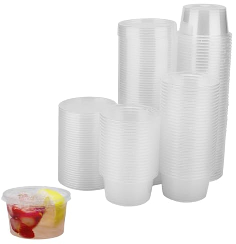 HEIYUET Lot de 100 Petits pot à Sauce en Plastique avec Couvercle, 100 ml Contenants, Boîte à Sauce Transparente, Boîtes de Alimentaires, Convient pour les Condiments