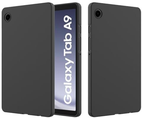 Nikaque Custodia per tablet Samsung Galaxy Tab A9 da 8,7 pollici 2023 (SM-X110/X115/X117), custodia in silicone liquido, gomma morbida flessibile in gel, sottile, protettiva, antiurto, nera