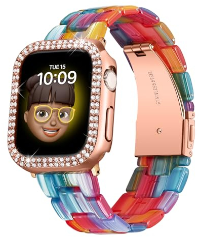 BINLUN Cinturino Compatibile con Apple Watch 40mm 41mm 44mm 45mm Cinturini con Custodia Protettiva in Resina Compatibile con iWatch Serie 9/8/7/SE2/SE/6/5/4 Donna con Cover Bling, 45mm, Arcobaleno