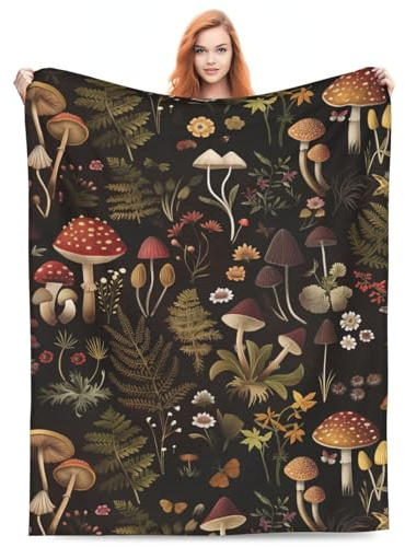 Turamurra Retro Mushroom Blanket Gifts for Women Girls Kids Soft Warm Lightweight Cozy Fairy Forest Flowers Plants Throw Blankets for Bed Sofa Living Room Couch Home Decor 80x60