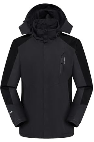 Ynport Crefreak Veste de Pluie Imperméable en Plein Air Pour Hommes Doublure en Maille Respirante Manteau de Randonnée Combinaison de Pluie Coupe-vent Avec Capuche Amovible et Poche Zippée,Gris,XL