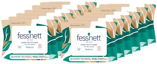 Fess'nett - Papier Toilette Humide Natura x50 Feuilles - Formule Testée Dermatologiquement - 0% Parabène - 0% Phenoxyethanol - Hypoallergénique - Lot de 12