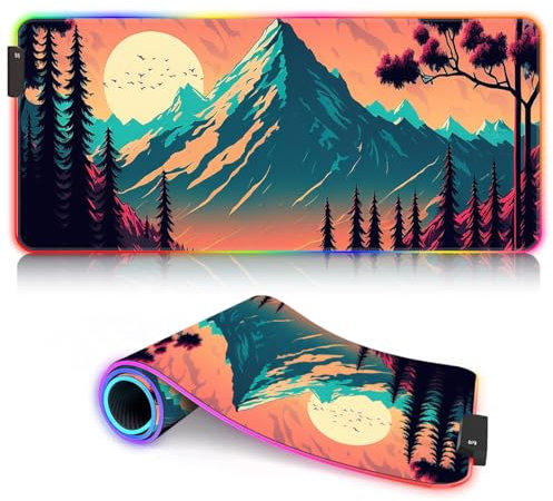 HEYCE Tapis de Souris de Jeu avec scène rétro vibrante LED, Tapis de Souris XL étendu ROG (80 x 30 x 0,3) cm pour Ordinateur de Bureau, Ordinateur Portable, Travail, Jeu, Bureau, Maison