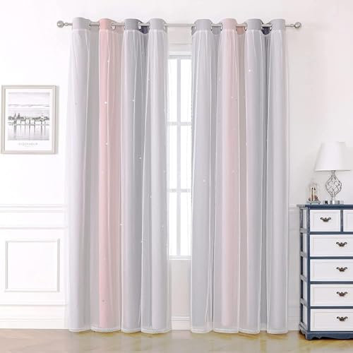Rideaux occultants à œillets pour chambre à coucher et salon - 2 panneaux insonorisants - Pour chambre d'enfant et fille - 132 x 160 cm - Rose gris
