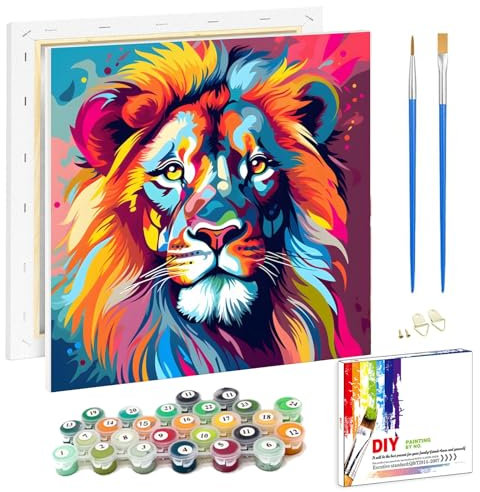 Viart Löwe Malen Nach Zahlen mit Rahmen-Malen nach Zahlen Erwachsene Geschenkbox,Lion Paint by Numbers Adult für Home Wand Dekor 20x20cm