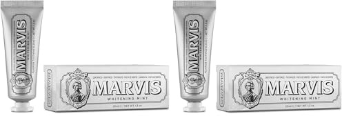 Marvis Whitening Mint Travel Size Toothpaste, 25 ml, Promotes The Natural Whitening of The Teeth, Plaque Removal Toothpaste, Long-Lasting Freshness (Pack of 2)