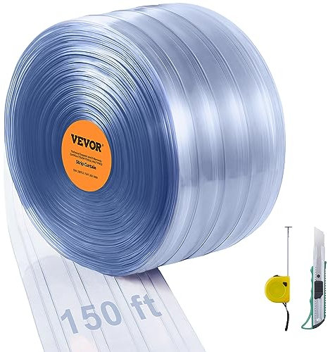 VEVOR Cortina de Tiras de PVC Cortina de Puerta Transparente 4572x20 cm Rollo de Tiras de Plástico Acanalado Enrollable Espesor de 2 mm para Puertas de Supermercado, Fábrica, Almacén, Garaje