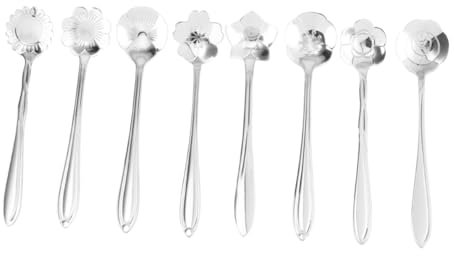 COLLBATH 8 Pezzi Cucchiaino Da Tè Cucchiaio a Forma Di Fiore Cucchiaino Da Caffè Cucchiaio Da Cucina Cucchiai D'argenteria Paletta a Manico Lungo Cucchiaio Di Salsa Silver