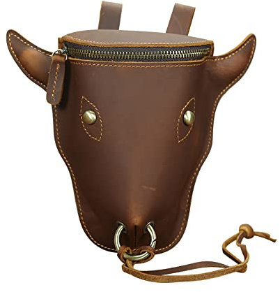 Head Layer Leder Leder Hüfttasche Herren Retro Kuhkopf Hängetasche Tragen Hüftgürtel Handytasche Leder Stierkopf Bauchtasche Handytasche Jagd Hüfttasche mit Schultergurten (Bronze, Einheitsgröße)
