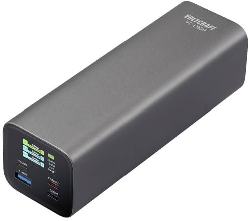 Voltcraft VC-C909 Powerbank 27000 mAh USB PD 3.1 Li-Ion Schwarz-Silber Statusanzeige
