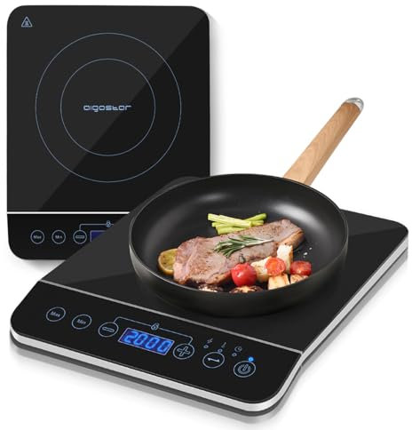 Aigostar Bluefire - Induktionskochfeld,10 Leistungsstufen, 200W-2000Watt, Temperaturbereich 60-240°C, LED Display, Schwarz, 2 Artikel
