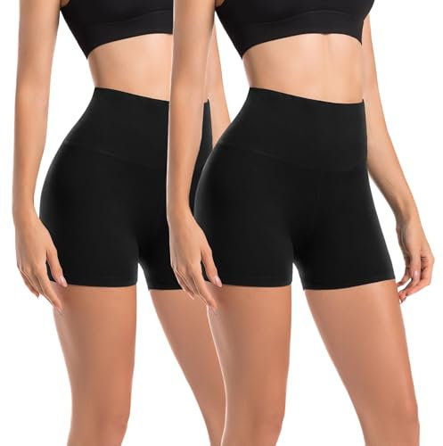 Leafigure 2er Pack Radlerhose Damen Kurz Set Hohe Taille Sporthose Shorts Blickdicht Sommer Hotpants Leggings für Gym Fitness Yoga Schwarz LXL