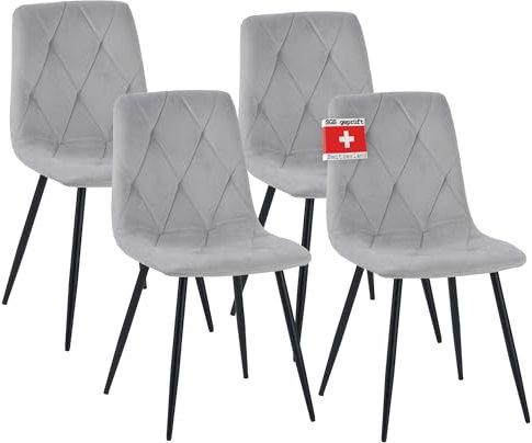 Albatros Esszimmerstuhl Dora mit Samt Bezug, 4er Set Grau, stilvolles Vintage Design, belastbar mit 110Kg, Polsterstuhl - Moderner Küchenstuhl, Stuhl Esszimmer oder Esstisch Stuhl