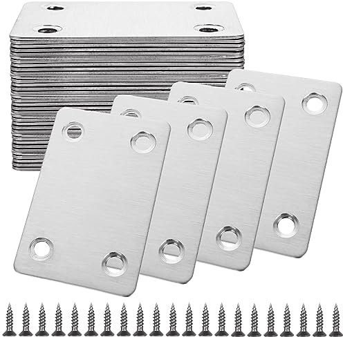 STARVAST 40 Stück Flachverbinder Edelstahl, Lochplatte Holzverbinder Metall Verbindungsplatte Verbinder, Silber Verbindungsblech für Holz Möbel, 38x60 mm