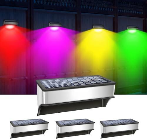 Yeelan Solarlampen für Außen, 4 Stück Solar Wandleuchte Aussen, Warmweiß RGB LED Solar Aussenleuchte IP65 Wasserdichte Wandleuchte für Garten, Hof, Stufen, Deck, Haustüren, Garage