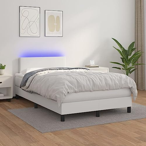 Iiaky Boxspringbett mit Matratze & LED Weiß 120x200 cm Boxspringbetten Bett Boxspringbett Bett Mit Matratze Boxspringbett Mit Matratze Kunstlederer