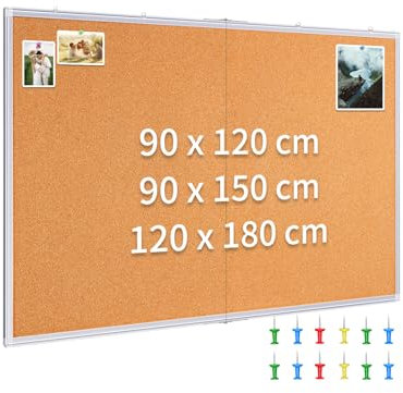 Maxtek Pinnwand Kork Groß 90 x 120 cm, Pinwand Korktafel mit Aluminiumrahmen, Cork Board inklusive 12 Reißzwecken, aus Selbstheilendem Natürlichen Kork und Einfach zu Montieren