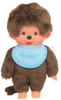 BANDAI - Monchhichi - Monchhichi-Plüsch mit himmelblauem Lätzchen - Ikonisches Affen-Plüschtier der 80er Jahre - Monchhichi Weiches Kuscheltier 20 cm für Kinder - Spielzeug ab 2 Jahren - SE255092