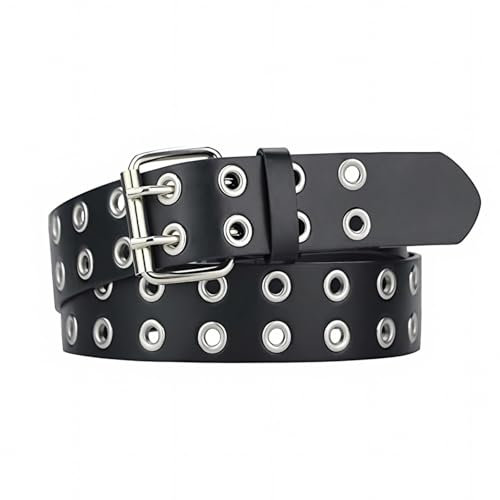 PANYI Schwarz NietengüRtel Damen 110 cm Studded Belt Doppelloch NietengüRtel Punk GüRtel Verwendet Zum Zusammenpassen mit Verschiedenen Kleidern und Jeans