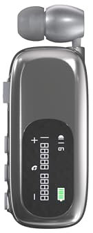 SUNSEATON Auricolare Bluetooth Business con Filo Retrattile, Auricolar Senza Fili con Microfono, Cuffia Wireless Lavalier con Display LCD, Bluetooth 5.4, Connessione a 2 Cellulari (Argento)