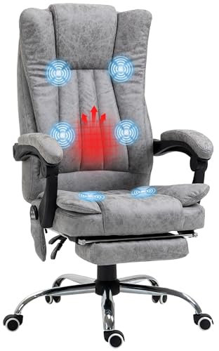 Vinsetto Fauteuil de Bureau massant et Chauffant, Chaise de Bureau, Chaise Ergonomique avec Hauteur réglable, Dossier inclinable, Repose-Pied et télécommande Filaire, pivotant à 360°, Gris