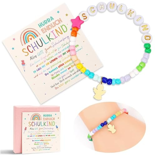 Augesak Einschulung Mädchen Geschenk, Schulkind Einschulung Ärmbänder Mädchen, Schulkind Geschenk für Schulanfänger Engel (Farbe)