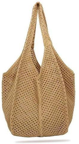 CALLYSONIC Geflochtene Tasche, Große Kapazität Häkeltasche, Boho Tasche, Khaki Strohtaschen Damen, Mesh Strandtasche, Sommer Reisen Gehäkelte Tasche, Umhängetasche für Damen (khaki)