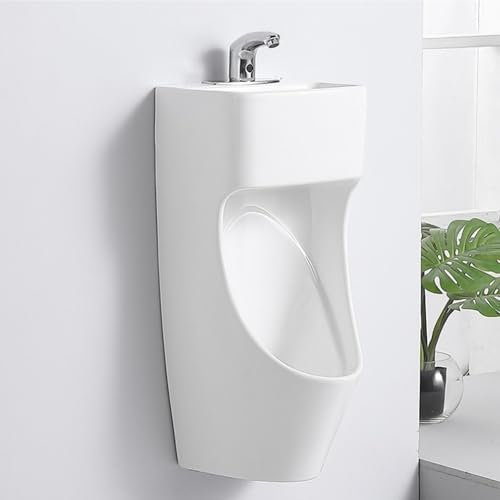 Keramik-Urinale for Herren, Wand Pissoir Urinal, Auslaufsicheres Urinal for Männer, Kommerzielles Auswasch-Urinal, mit Waschbecken und Sensorhahn, Wandablauf