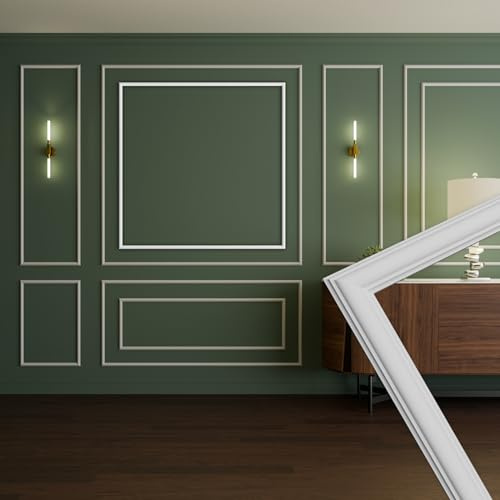 HEXIM Stuckleisten Wandrahmen Sets HDPS weiß - Auswahl an Größen für Wand, Decke, Bilder & Spiegel - Perfekt zur Strukturierung großer Wandflächen (RM16-L 116X116CM)