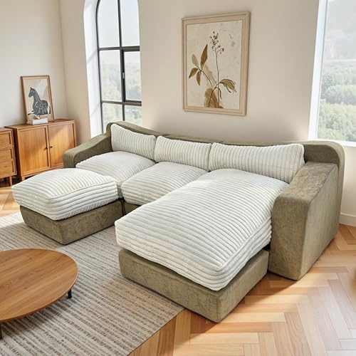 U-förmiges modulares Sektionalsofa – Wolken-Couch ohne Knochen mit hochdichtem Schaumstoff, umwandelbares Schlafsofa und abnehmbarem Cordbezug (310 cm)