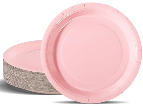 PYAILI Party Paper Plates, 50-Pack | Disposable Morandi Pink Plates, Foil Polka Dots, 23 Centimetres-9 Inch