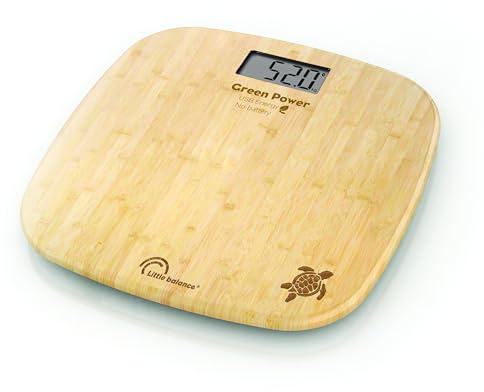 LITTLE BALANCE 8806 Bambus Schildkröte USB-C Personenwaage ohne Batterie, wiederaufladbar USB-C reparierbar, 180 kg, echter Bambus
