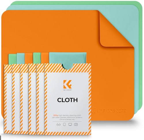 K&F CONCEPT 250 g tjocka mikrofiberdukar | för linser, glasögon, skärmar och surfplattor • 6 stycken (15x18 cm) - orange, grön, blå
