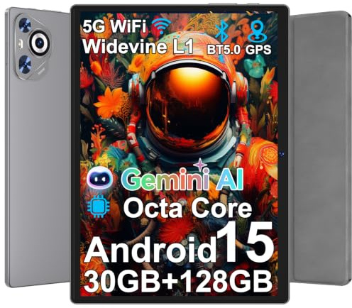 JUSYEA 2026 Tablet 10 Inch Android 15, 30GB RAM+128GB ROM/TF 2TB, 8000mAh, Octa-Core, Gemini AI/Widevine L1, BT5.0, 8MP+5MP, Parental Control, WIFI 6, Tablets Metal Frame-Grey