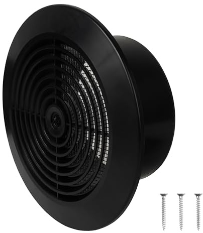 Repa Market Grille d'aération ronde de 125 mm / 5 pouces en plastique noir avec maille de protection – Couvercle de ventilation de plafond – Évents de prise/évacuation d’air intérieur/extérieur HVAC