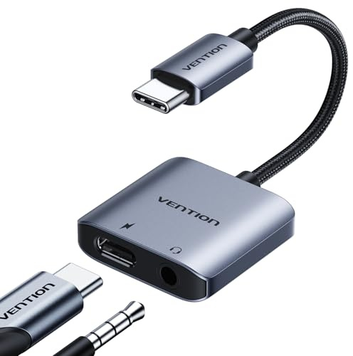 VENTION Adattatore Audio USB-C a 3.5mm con Ricarica Rapida PD 60W, [Plug and Play] Adattatore Dongle Cavo Aux USB-C a Jack Cuffie 32bit/384kHz per iPhone 17 16 15 Pro Max