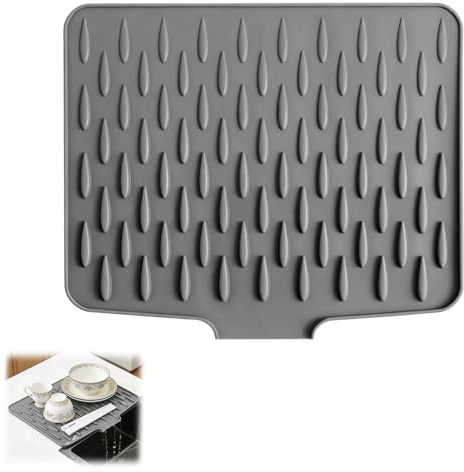 Alfombrilla escurreplatos silicona resistente al calor 40 x 32 Alfombrillas para Secar Platos con Drenar Inclinada alfombrilla escurreplatos Plegar Antideslizante, Gris
