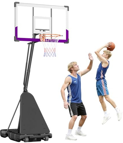 VEVOR Basketball Hoop, 48 inch PC Backboard, 4.8-10 ft Height Adjustable Basketball Portable Hoop & Goal, Basketballs Hoop Outdoor, for Kids, Adults, Basketball Court, Schools, Parks, Indoor Outdoor