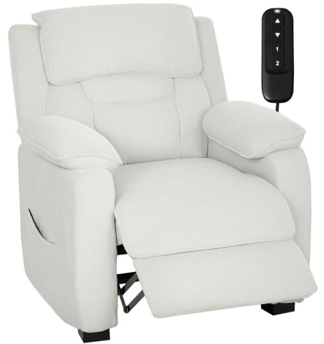 HOMCOM Fauteuil Relax Électrique, Fauteuil Inclinable, Port USB, Crème | Repose-Pieds, Poches Latérales, Appuie-Tête, Télécommande, Moteur Silencieux, 2 Positions Mémorisables, Chambre Home Cinéma
