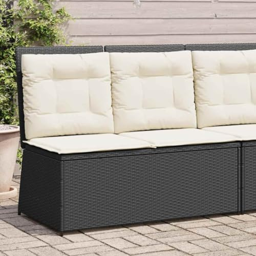 Yunovire Gartenbank Verstellbar mit Kissen Schwarz Poly Rattan, Komfortable Relaxliege für Outdoor, Balkon, Terrasse, Robustes PE-Geflecht, Pulverbeschichteter Stahlrahmen, 108x67x95 cm