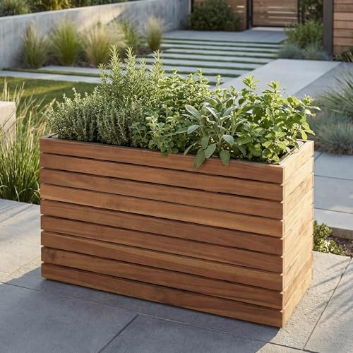 Mendler Pflanzkasten HWC-L21 41x63x23cm Akazie - Hellbraun | Pflanzkübel, Blumentopf, Hochbeet, eckig Outdoor, Holz, FSC®-Zertifiziert