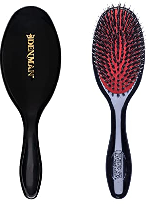 Denman Cushion Hair Brush (Small) with Soft Nylon Quill Boar Bristles - Porcupine Style for Grooming, Detangling, Straightening, Blowdrying and Refreshing Hair – Black, P081S