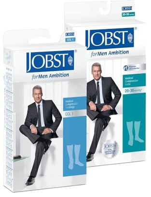 JOBST forMen Ambition Herren Kompressionsstrümpfe / KKL2 / Größe VI/Navy/geschlossene Spitze/long/ohne Haftrand/Kniestrümpfe mit Baumwolle und integrierten Carbonfasern