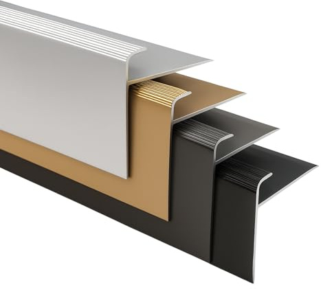 casa pura Treppenkantenprofil 100cm in F-Form aus Aluminium für Laminat | Safety | Gold | Vorgebohrte Kantenleiste 53mm Höhe mit Einer Einfasshöhe von 7-8mm