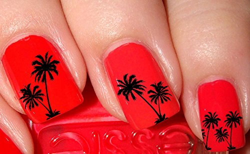 AWS Set Water Decals Pair of Black Palm Palm Black Stickers Nail Art Stickers Transfer Black Palm Tree Silhouette Decoration Reconstruction Fantasy Nail Art Decorations Tattoo Style Tattoo